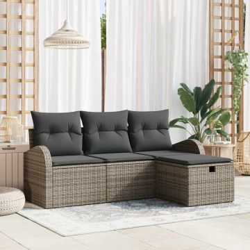 vidaXL Sodo Sofų Rinkinys su pagalve 4 pcs Pilka Poli ratanas