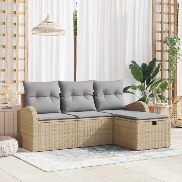 vidaXL Sodo Sofų Rinkinys su pagalve 4 pcs Smėlio poliratanas