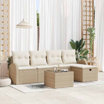 vidaXL Sodo Sofų Rinkinys su pagalve 6 pcs Smėlio Poli ratanas