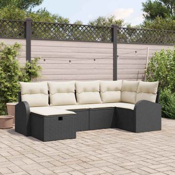 vidaXL Sodo Sofų Rinkinys su pagalve 6 pcs Juoda Poli ratanas