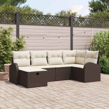 vidaXL Sodo Sofų Rinkinys su pagalve 6 pcs Ruda Poli ratanas