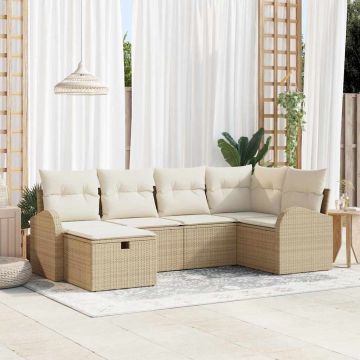 vidaXL Sodo Sofų Rinkinys su pagalve 6 pcs Smėlio Poli ratanas