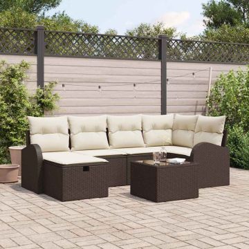 vidaXL Sodo Sofų Rinkinys su pagalve 7 pcs Ruda Poli ratanas
