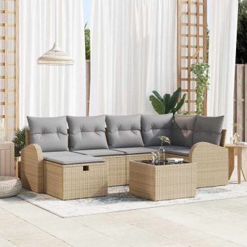 vidaXL Sodo Sofų Rinkinys su pagalve 7 pcs Smėlio Poli ratanas