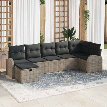 vidaXL Sodo Sofų Rinkinys su pagalve 7 pcs Pilka poliratanas
