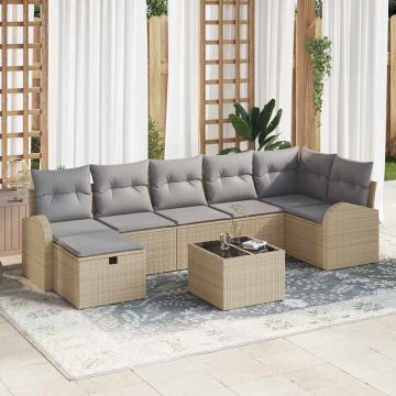 vidaXL Sodo Sofų Rinkinys su pagalve 8 pcs Smėlio Poli ratanas
