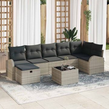 vidaXL Sodo Sofų Rinkinys su pagalve 8 pcs Šviesiai pilka Poli ratanas