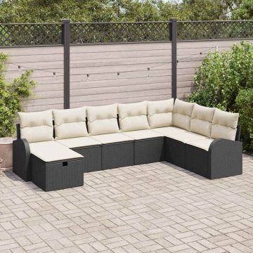 vidaXL Sodo Sofų Rinkinys su pagalve 8 pcs Juoda Poli ratanas