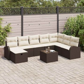 vidaXL Sodo Sofų Rinkinys su pagalve 9 pcs Ruda Poli ratanas