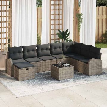 vidaXL Sodo Sofų Rinkinys su pagalve 9 pcs Pilka Poli ratanas