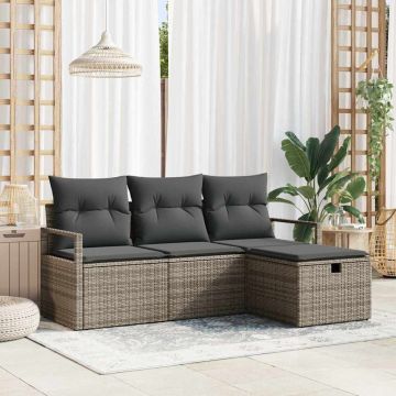 vidaXL Sodo Sofų Rinkinys su pagalve 4 pcs Pilka Poli ratanas
