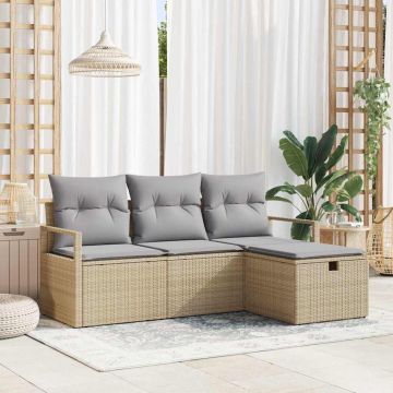 vidaXL Sodo Sofų Rinkinys su pagalve 4 pcs Smėlio Poli ratanas
