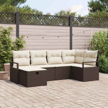 vidaXL Sodo Sofų Rinkinys su pagalve 6 pcs Ruda Poli ratanas