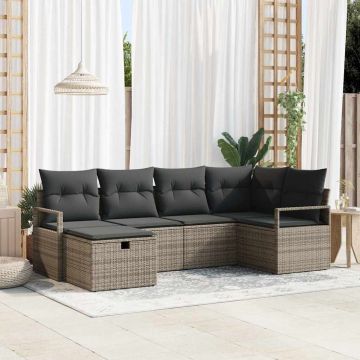 vidaXL Sodo Sofų Rinkinys su pagalve 6 pcs Pilka Poli ratanas