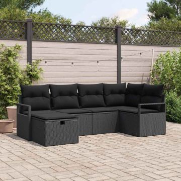 vidaXL Sodo Sofų Rinkinys su pagalve 6 pcs Juoda poliratanas