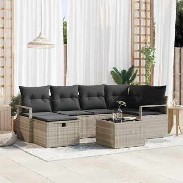 vidaXL Sodo Sofų Rinkinys su pagalve 7 pcs Šviesiai pilka Poli ratanas