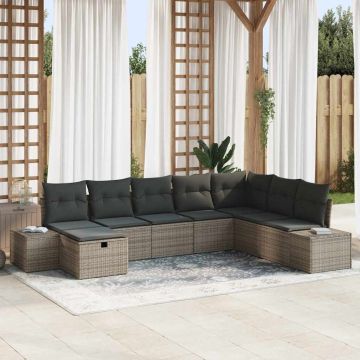 vidaXL Sodo Sofų Rinkinys su pagalve 8 pcs Pilka Poli ratanas