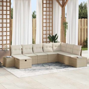 vidaXL Sodo Sofų Rinkinys su pagalve 8 pcs Smėlio Poli ratanas