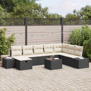 vidaXL Sodo Sofų Rinkinys su pagalve 9 pcs Juoda Poli ratanas