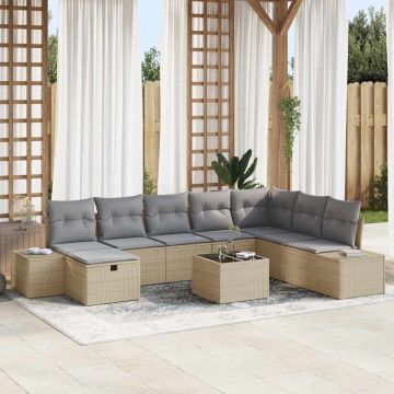vidaXL Sodo Sofų Rinkinys su pagalve 9 pcs Smėlio Poli ratanas