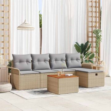 vidaXL Sodo Sofų Rinkinys su pagalve 6 pcs Smėlio Poli ratanas