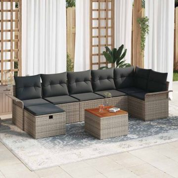 vidaXL Sodo Sofų Rinkinys su pagalve 8 pcs Pilka Poli ratanas