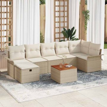 vidaXL Sodo Sofų Rinkinys su pagalve 8 pcs Smėlio Poli ratanas