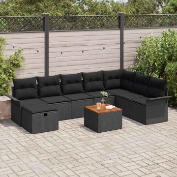 vidaXL Sodo Sofų Rinkinys su pagalve 9 pcs Juoda Poli ratanas