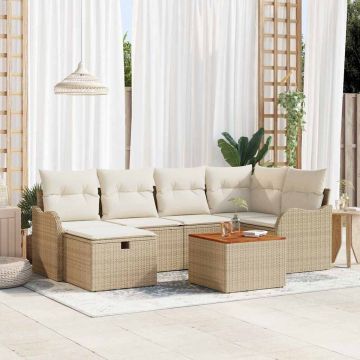 vidaXL Sodo Sofų Rinkinys su pagalve 7 pcs Smėlio Poli ratanas