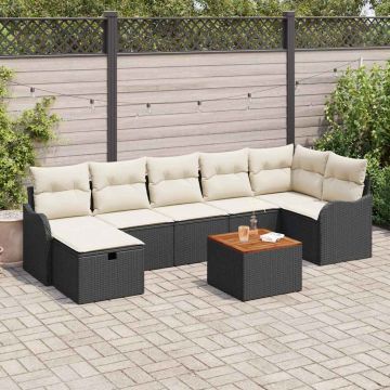 vidaXL Sodo Sofų Rinkinys su pagalve 8 pcs Juoda Poli ratanas