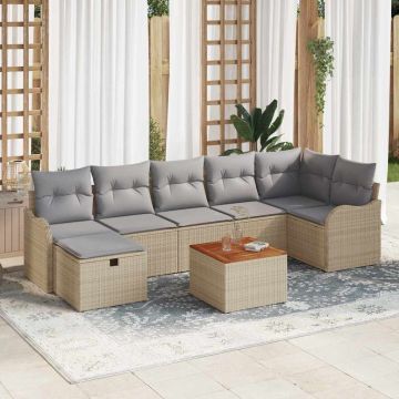 vidaXL Sodo Sofų Rinkinys su pagalve 8 pcs Smėlio Poli ratanas