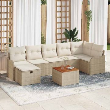 vidaXL Sodo Sofų Rinkinys su pagalve 8 pcs Smėlio Poli ratanas