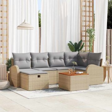 vidaXL Sodo Sofų Rinkinys su pagalve 7 pcs Smėlio Poli ratanas
