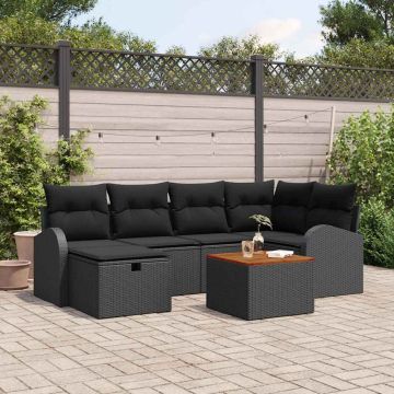 vidaXL Sodo Sofų Rinkinys su pagalve 7 pcs Juoda Poli ratanas
