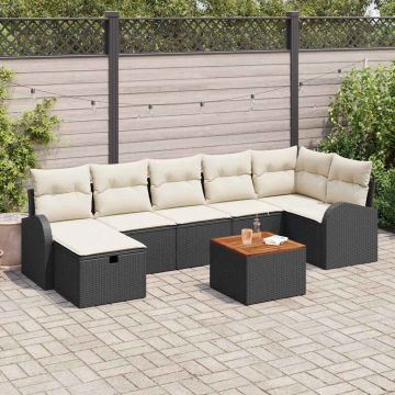 vidaXL Sodo Sofų Rinkinys su pagalve 8 pcs Juoda Poli ratanas