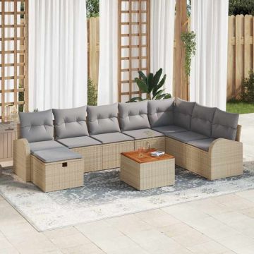 vidaXL Sodo Sofų Rinkinys su pagalve 9 pcs Smėlio Poli ratanas