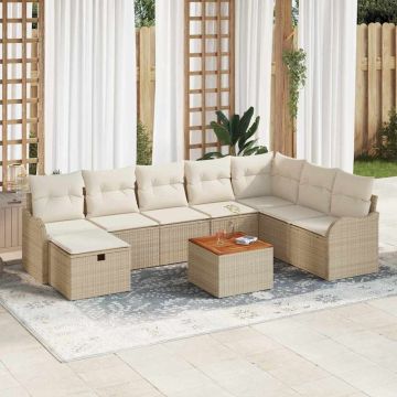 vidaXL Sodo Sofų Rinkinys su pagalve 9 pcs Smėlio Poli ratanas