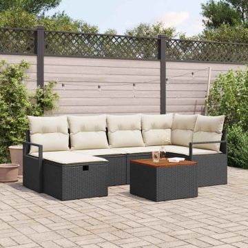 vidaXL Sodo Sofų Rinkinys su pagalve 7 pcs Juoda Poli ratanas