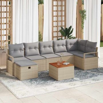 vidaXL Sodo Sofų Rinkinys su pagalve 8 pcs Smėlio Poli ratanas