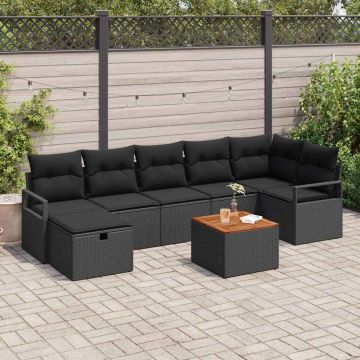 vidaXL Sodo Sofų Rinkinys su pagalve 8 pcs Juoda Poli ratanas