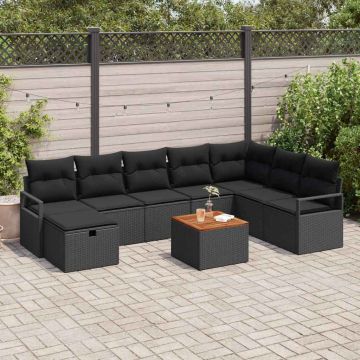 vidaXL Sodo Sofų Rinkinys su pagalve 9 pcs Juoda Poli ratanas