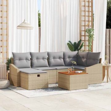 vidaXL Sodo Sofų Rinkinys su pagalve 7 pcs Smėlio Poli ratanas