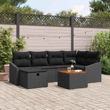 vidaXL Sodo Sofų Rinkinys su pagalve 7 pcs Juoda Poli ratanas