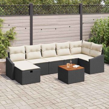 vidaXL Sodo Sofų Rinkinys su pagalve 8 pcs Juoda Poli ratanas