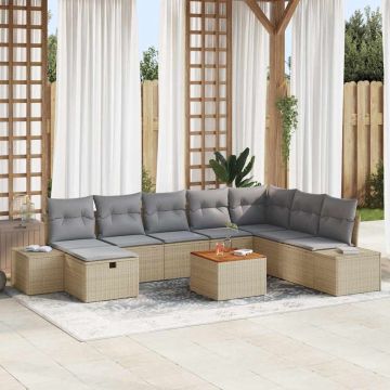 vidaXL Sodo Sofų Rinkinys su pagalve 9 pcs Smėlio Poli ratanas