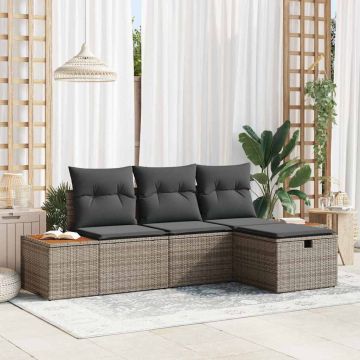 vidaXL Sodo Sofų Rinkinys su pagalve 4 pcs Pilka poliratanas