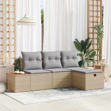vidaXL Sodo Sofų Rinkinys su pagalve 4 pcs Smėlio poliratanas