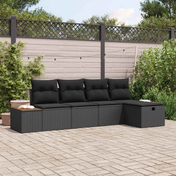 vidaXL Sodo Sofų Rinkinys su pagalve 5 pcs Juoda Poli ratanas