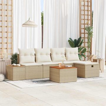 vidaXL Sodo Sofų Rinkinys su pagalve 6 pcs Smėlio Poli ratanas
