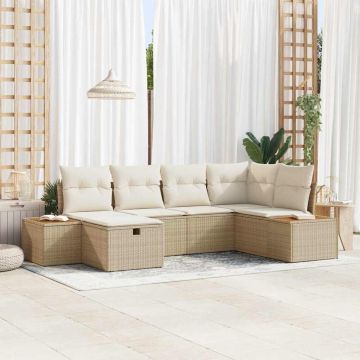 vidaXL Sodo Sofų Rinkinys su pagalve 6 pcs Smėlio Poli ratanas